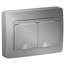 Blanca скрытая установка Алюминий Розетка двойная с заземлением IP44 со шторками, 16А Systeme Electric (Schneider Electric)