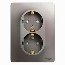 Glossa Платина Розетка двойная с заземлением со шторками (в сборе с рамкой) Systeme Electric (Schneider Electric)