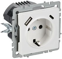 BRITE Розетка 1-местная с заземлением с защитными шторками 16А с USB A+C 18Вт РЮш11-1-БрАБ арктический белый IEK