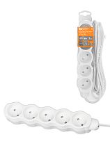 Удлинитель бытовой "Люкс" 5 гнезд, 3 м, б/з, с з/ш, ПВС 2х0,75 мм2, 6 А, 250 В, 1400 Вт TDM У-51014