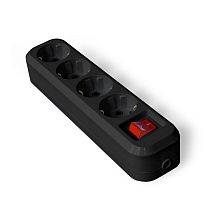 Колодка 4 гнезда с заземлением с выключателем AБС-пластик черный UNIVERSAL