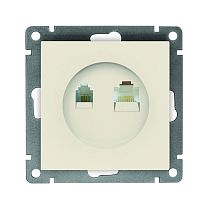 Розетка компьютерная+телефонная UNIVERSAL серия "Афина", скрытой установки, 1А, RJ45, RJ12, слоновая кость (ivory) (еврослот)