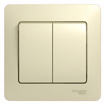 Glossa Бежевый Выключатель 2 клавишный , сх.5, 10АХ (в сборе с рамкой) Systeme Electric (Schneider Electric)