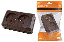 Розетка двойная 2П открытой установки с з/ш IP20 10А, бук "Ладога"  TDM