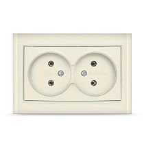 Розетка двухместная серия "Бриллиант" б/з, с/у, 16А, 220В, "слоновая кость" (ivory) (еврослот) UNIVERSAL