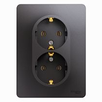 Glossa Графит Розетка 2 постовая с заземлением (в сборе с рамкой) Systeme Electric (Schneider Electric)