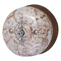 Выключатель одноклавишный,проходной,серия "ФАБЕРЖЕ",керамика, цвет мраморное золото Bironi