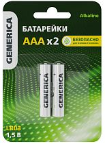 Батарейка щелочная Alkaline LR03/AAA (2шт/блистер) GENERICA IEK