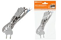 Шнур с выключателем и плоской вилкой ШУ01В ШВВП 2х0,75мм2 2м. серебр. металлик  TDM