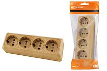 Розетка 4-х местная горизонтальная 2П+3 открытой установки IP20 16A с з/ш сосна "Ладога"  TDM