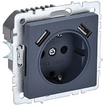 Розетка BRITE одноместная с заземлением с защитными шторками 16А с USB A+A 5В 2,1А РЮш10-1-БрМ маренго  IEK