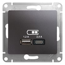 Glossa Графит USB Розетка A+С, 5В/2,4А, 2х5В/1,2 А Systeme Electric (Schneider Electric)