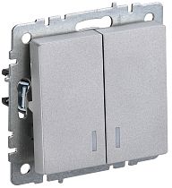 BRITE Выключатель 2-клавишный с индикацией 10А ВС10-2-1-БрА алюминий  IEK