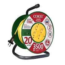 Удлинитель силовой на катушке 4 гнезда 16А IP20 3500 Вт 20м Союз