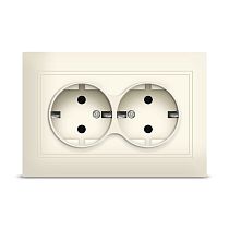 Розетка двухместная серия "Севиль" с/з, с/у, 16А, 220В, "слоновая кость" (ivory) (еврослот) UNIVERSAL