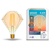 Лампа светодиодная Gauss Filament Smart Home DIM+CCT E27 Diamond Golden 6,5Вт 2000-5500К Лампа светодиодная Gauss Filament Smart Home DIM+CCT E27 Diamond Golden 6,5Вт 2000-5500К