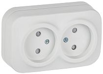 GLORY Розетка 2-местная для открытой установки без заземления с защитными шторками 10А РСш22-2-ХБм белый матовый IEK
