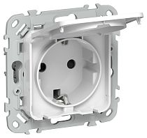 FLITE Розетка с заземлением с защитными шторками и крышкой безвинтовое крепление 16А IP44 РСшкр11-1-44-ФлБ белый IEK