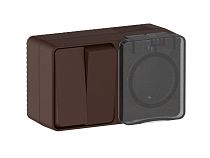 AtlasDesign PROFI IP54 О/У БЛОК: РОЗ. з/к со шт. 16А, ВЫКЛ.2-клав.10А, КОРИЧНЕВЫЙ Systeme Electric (Schneider Electric)