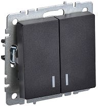 BRITE Выключатель 2-клавишный с индикацией 10А ВС10-2-1-БрЧ черный  IEK