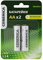 Батарейка щелочная Alkaline LR06/AA (2шт/блистер) GENERICA IEK
