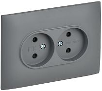 SKANDY Розетка 2-местная без заземления с защитными шторками 10А в сборе SK-R09Gr серый IEK