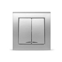Выключатель двухклавишный с подсветкой Бриллиант, скрытой установки, 10А, 220В, серебро UNIVERSAL