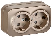 GLORY Розетка 2-местная для открытой установки с заземлением с защитными шторками 16А РСш22-3-ХШм шампань матовый IEK GLORY Розетка 2-местная для открытой установки с заземлением с защитными шторками 16А РСш22-3-ХШм шампань матовый IEK