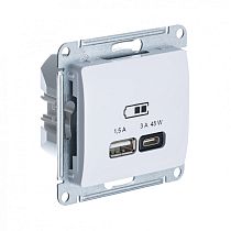Glossa Белый Розетка USB A + тип-C 45W высокоскорост. зарядка QC, PD, механизм Systeme Electric (Schneider Electric) Glossa Белый Розетка USB A + тип-C 45W высокоскорост. зарядка QC, PD, механизм Systeme Electric (Schneider Electric)