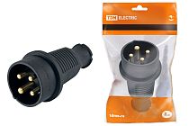 Вилка прямая каучук 3Р+РЕ 32А 380В IP44  TDM