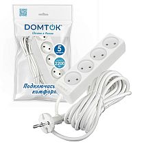 Удлинитель быт. "DOMTOK" 4гн., ПВС 2*1, 2,2кВт, б/з 5м