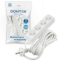 Удлинитель быт. "DOMTOK" 4гн., ПВС 2*1, 2,2кВт, б/з 7м Удлинитель быт. "DOMTOK" 4гн., ПВС 2*1, 2,2кВт, б/з 7м