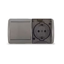 "Клио" Блок горизонт. Выкл. 1 кл. + Роз. с/з IP54. с прозрачной крышкой сер.