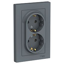 AtlasDesign Грифель Розетка с заземлением 2 постовая , 16А, (в сборе с рамкой) Systeme Electric (Schneider Electric)