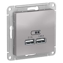 AtlasDesign Алюминий Розетка USB 2-ая, 5В, 2,1 А,механизм Systeme Electric (Schneider Electric) AtlasDesign Алюминий Розетка USB 2-ая, 5В, 2,1 А,механизм Systeme Electric (Schneider Electric)