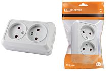 Розетка двойная 2П открытой установки с з/ш IP20 10А, белый "Ладога"  TDM