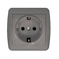 Розетка одноместная "UNIVersal", серия "Клио", IP44, с заземлением, открытой установки,серый