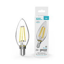 Лампа Gauss Basic Filament Свеча 5W 600lm 4000K E14 LED 1/10/50
