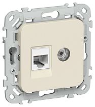 FLITE Розетка 2-местная RJ45/TV категория 5Е UTP РКТВ5е-2-0-ФлСл сливочный IEK