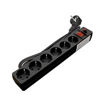 Фильтр сетевой ПВС 3*0,75 6 гнезд, выключатель с индикацией, с заземлением, защитные шторки, черный 1,8м UNIVERSAL