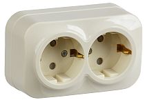 Розетка двухместная для открытой установки РСш22-3-ХК с заземлением и защитной шторкой 16А GLORY кремовый  IEK Розетка двухместная для открытой установки РСш22-3-ХК с заземлением и защитной шторкой 16А GLORY кремовый  IEK