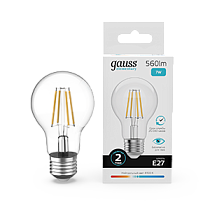 Лампа Gauss Filament Elementary А60 7W 560lm 4100К Е27 LED 1/10/50