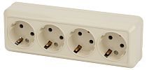 Розетка Intro Quadro 2-208-02 с заземлением четырехместная 4х2P+E 16А-250В IP20 ОУ слоновая кость