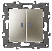 Выключатель ЭРА Elegance 14-1105-04 10А 250В шампань двухклавишный с подстветкой