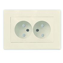 Розетка двухместная UNIVERSAL серия "Афина" без заземления, скрытой установки, с защитными шторками, 16А, 220В, слоновая кость (ivory) (еврослот)