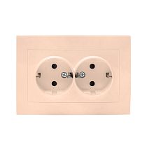 Валенсия розетка 2-местная с/з 16А кремовая с защ. штор. EKF PROxima