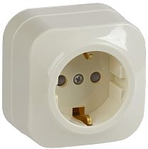 Розетка одноместная для открытой установки РСш20-3-ХК с заземлением и защитной шторкой 16А GLORY кремовый  IEK