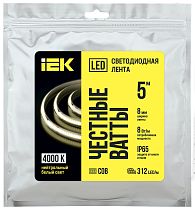 Лента светодиодная 5м COB 312LED/м 8Вт/м IP65 ширина 8мм 24В нейтральный белый IEK