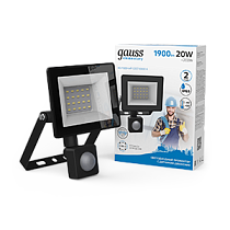 Прожектор светодиодный Gauss Elementary-S 20Вт 1300lm 6500К 175-265V IP65 черный с датчиком движения