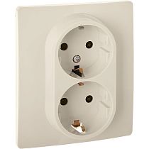INSPIRIA Розетка 2-местная с заземлением с защитными шторками 16А в сборе слоновая кость